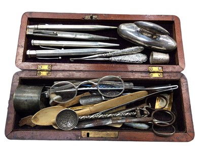 Lot 1113 - Four silver pencils, pair of silver spectacles, two silver handled button hooks, other silver and sundry items