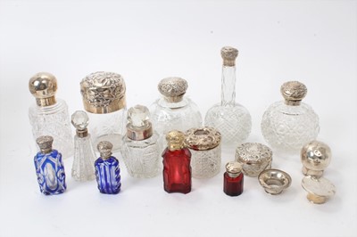 Lot 164 - Selection of English and Continental, silver and white metal mounted cut glass toilet jars