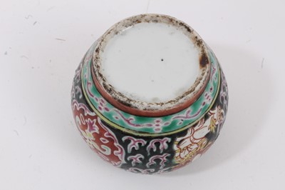 Lot 2 - Three pieces of 19th century Chinese porcelain for the Thai market, including a bowl, jar and footed dish, each piece enamelled, the footed dish measuring 13cm diameter
