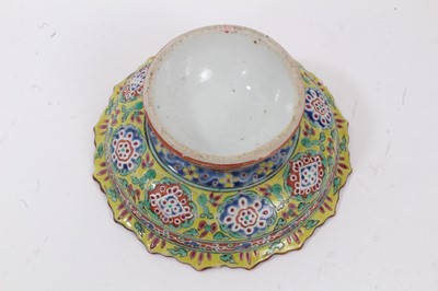 Lot 2 - Three pieces of 19th century Chinese porcelain for the Thai market, including a bowl, jar and footed dish, each piece enamelled, the footed dish measuring 13cm diameter