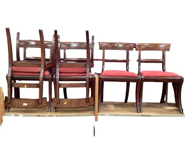 Lot 1372 - Set of six 19th century mahogany bar back dining chairs with drop in seats on sabre legs