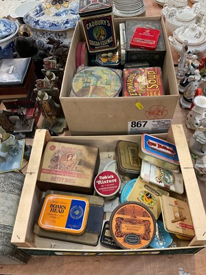 Lot 459 - Two boxes of vintage tins