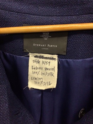 Lot 2076 - Dege & Skinner navy skirt suit, Stewart Parvin cotton/silk skirt suit, Donald Campbell colourful wool/silk suit with tag.  Plus a selection of skirts makes include Burberry's, Aquascutum, Jean Muir...