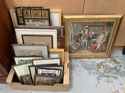 Lot 299 - Victorian needlework picture in original glazed gilt frame, various paintings, artwork and sundry pictures