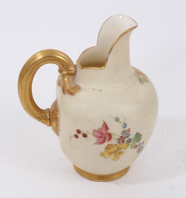 Lot 104 - Small Royal Worcester vase painted with fruit, signed, 7cm high, together with a Royal Worcester blush ivory ewer and twin-handled vase, 31cm high