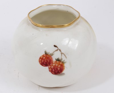 Lot 104 - Small Royal Worcester vase painted with fruit, signed, 7cm high, together with a Royal Worcester blush ivory ewer and twin-handled vase, 31cm high