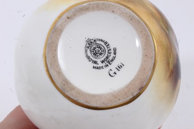 Lot 104 - Small Royal Worcester vase painted with fruit, signed, 7cm high, together with a Royal Worcester blush ivory ewer and twin-handled vase, 31cm high