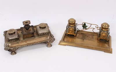 Lot 680 - Georgian style silver plated inkstand together with brass Art Nouveau inkstand