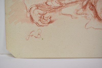 Lot 993 - Manner of Francois Boucher, 19th century red chalk and wash sketch, a slumbering child, laid paper, 18.5cm x 24cm, unframed