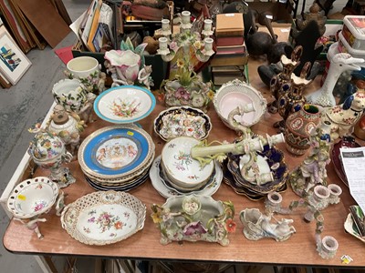 Lot 486 - Collection of 18th, 19th century and later English and Continental porcelain ceramics including Sevres plates, Copenhagen dishes, Chelsea bowl, candlesticks, jugs, baskets and others.