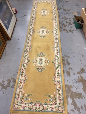 Lot 1408 - Runner with floral decoration on yellow ground, 334cm x 70cm, together with three Kayan rugs (4)