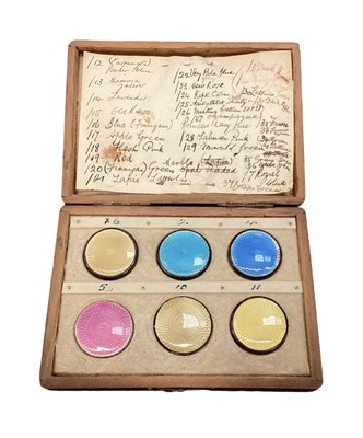 Lot 597 - Salesman example cased set of enamel lids