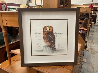 Lot 523 - Louise Warner, mixed media collage of an owl