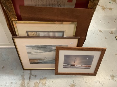 Lot 526 - G.E. Dunmore watercolour, Aldeburgh Beach, together with a pair of framed indentures and various prints.