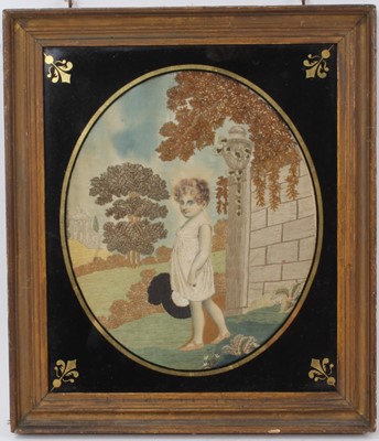 Lot 616 - Regency silk work picture of child in landscape