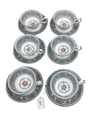 Lot 531 - Set of six Wedgwood Turquoise Florentine pattern cups and saucers