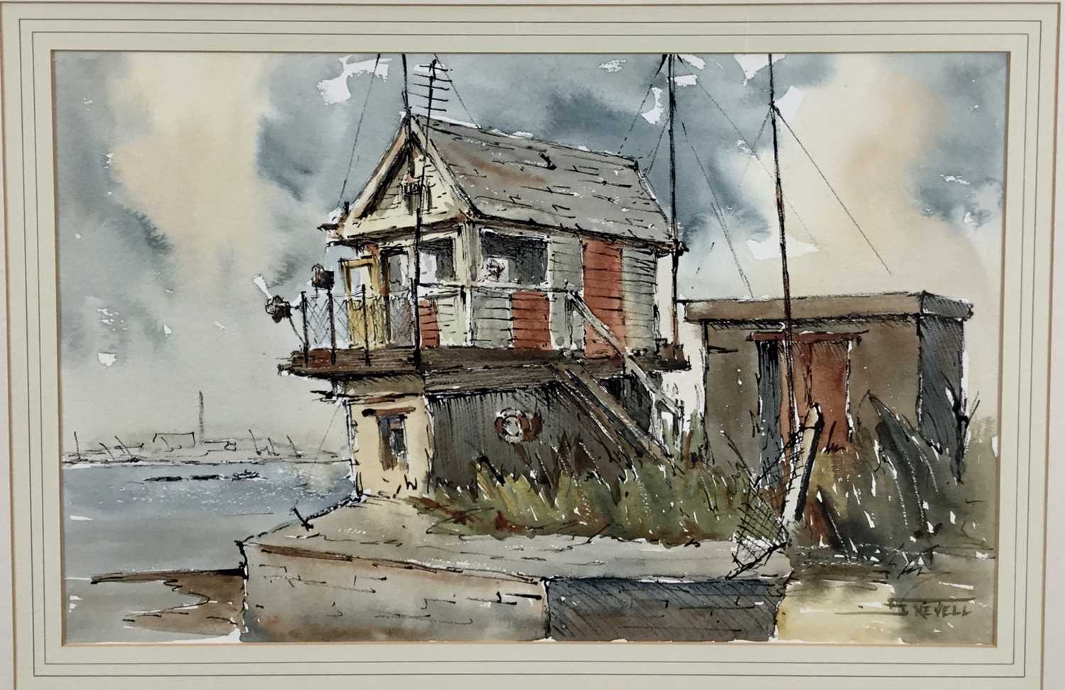 Lot 321 - Sydney Nevell, contemporary, watercolour, Harbour Buliding, signed, 32cm x 49cm, in glazed frame