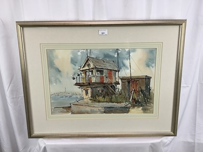 Lot 321 - Sydney Nevell, contemporary, watercolour, Harbour Buliding, signed, 32cm x 49cm, in glazed frame