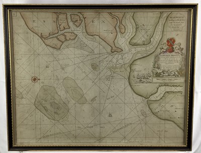 Lot 250 - Fine 17th century map of Harwich, Woodbridg (As spelt on map) (Woodbridge)  by Capt Collins