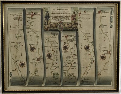 Lot 251 - Road map from Chelmsford to Bury St Edmunds and to Saffron Walden by John Ogilby 1698