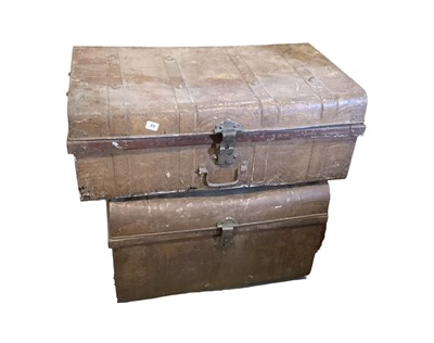 Lot 1411 - Two vintage tin trunks together with a grain bin (3)