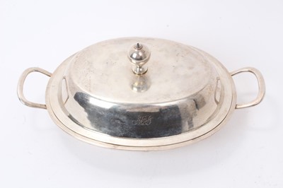 Lot 177 - Early American colonial silver entree dish of oval form with twin handles and separate cover