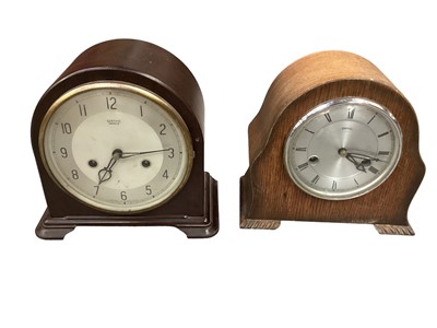 Lot 698 - Art Deco Smiths Bakelite mantel clock together with another in an oak case (2)