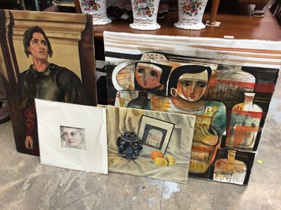 Lot 713 - Group of pictures, including an acrylic signed Vargas, a still life, etc (4)