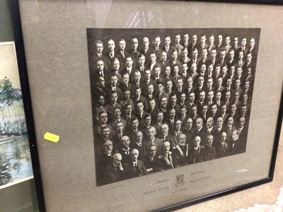 Lot 715 - A hand drawn map of Muirkirk, framed, a watercolour by William Johnstone, and a 1928 photograph of Glasgow University students (3)