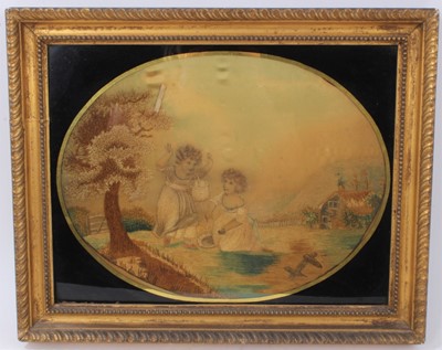 Lot 617 - Regency wool work and silk picture of children playing