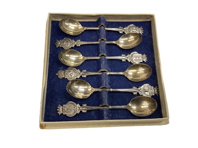 Lot 1130 - Set of six Dutch silver souvenir spoons with town crest terminals