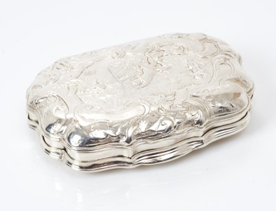 Lot 182 - Late 18th century French silver snuff box of shaped cushion form, with hinged cover