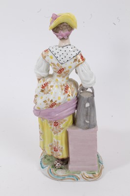 Lot 13 - 18th century Derby figure of a shepherdess, together with a 19th century continental figure of a gardener, both polychrome decorated, 21cm and 22cm high (2)