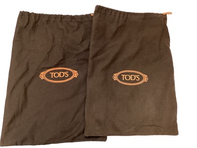 Lot 2094 - Tod's women's shoes, including leather loather shoes, two pairs, size 35 1/2 and 6 both in dust bags, studded black velvet flat pair, size 36 in dust bag and a boxed pair of dark brown suede ankle...