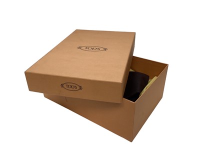 Lot 2094 - Tod's women's shoes, including leather loather shoes, two pairs, size 35 1/2 and 6 both in dust bags, studded black velvet flat pair, size 36 in dust bag and a boxed pair of dark brown suede ankle...