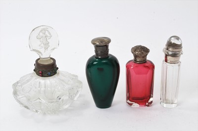 Lot 202 - Early 20th century cut glass scent bottle of compressed baluster form, with bejeweled collar