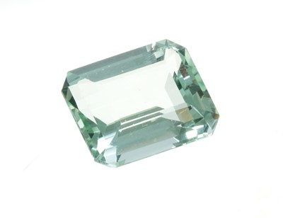 Lot 376 - Large unmounted aquamarine, the rectangular cut-cornered step-cut stone weighing approximately 34.5cts.