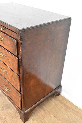 Lot 1116 - George I walnut and crossbanded chest of drawers, with caddy moulded top and brushing slide over four graduated drawers on bracket feet, 75cm wide x 44cm deep x 77cm high