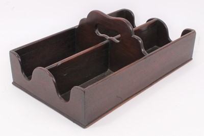 Lot 587 - George III mahogany bottle carrier, with integral central pierced carrying handle, 42cm long