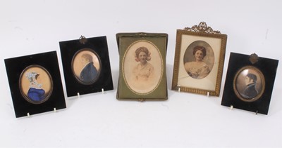 Lot 565 - Three 19th century watercolour portraits on paper