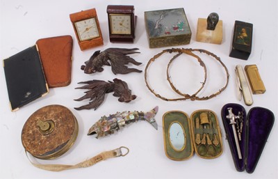 Lot 560 - Assorted works of art including lawn tennis measure, Chinese reverse painted box, vintage Dunhill leather cigarette case, Asprey gold mounted money sleeve, other items