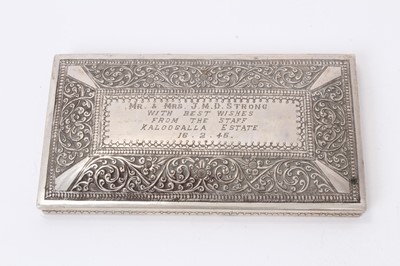 Lot 206 - Mid 20th century Ceylon (now Sri Lanka) silver box of rectangular form, with chased