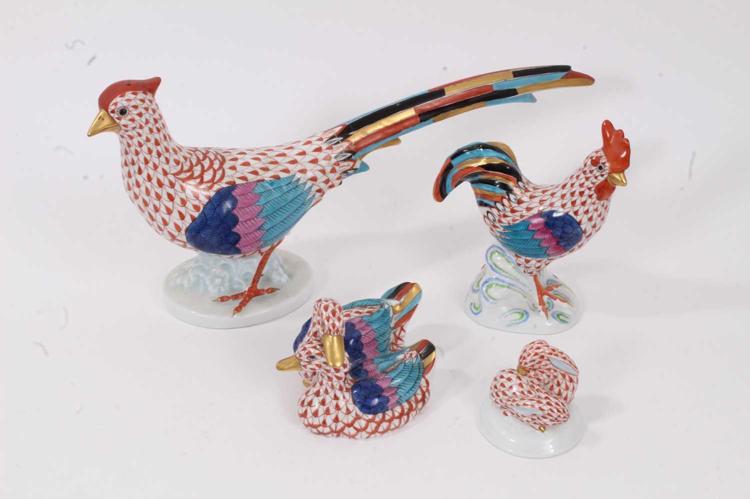 Lot 20 - Four Herend bird figures, the largest measuring 33cm long