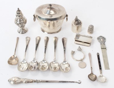 Lot 209 - Selection of miscellaneous silver, including flatware, stamp box, caddy and other items