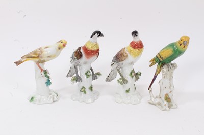 Lot 25 - Group of four Continental porcelain birds, including one pair, and another with Sitzendorf mark, the largest 16.5cm high