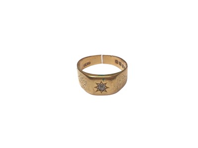 Lot 52 - 18ct gold signet ring with a gypsy set diamond (band cut)