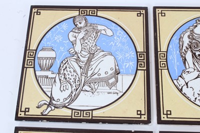 Lot 35 - Four Minton tiles designed by John Moyr Smith (1839-1912), decorated with classical musicians, 20.5cm square