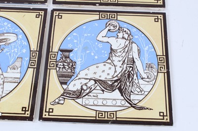 Lot 35 - Four Minton tiles designed by John Moyr Smith (1839-1912), decorated with classical musicians, 20.5cm square