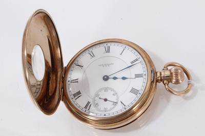 Lot 420 - 9ct gold Waltham half hunter pocket watch