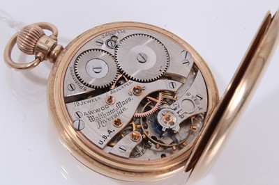 Lot 420 - 9ct gold Waltham half hunter pocket watch